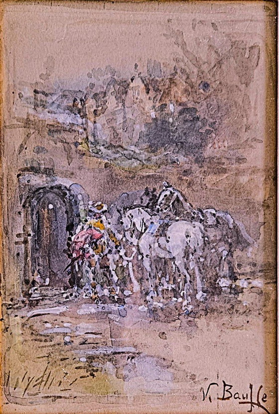 Image 1 of Victor Bauffe (1849-1921), cavalli davanti a un cancello