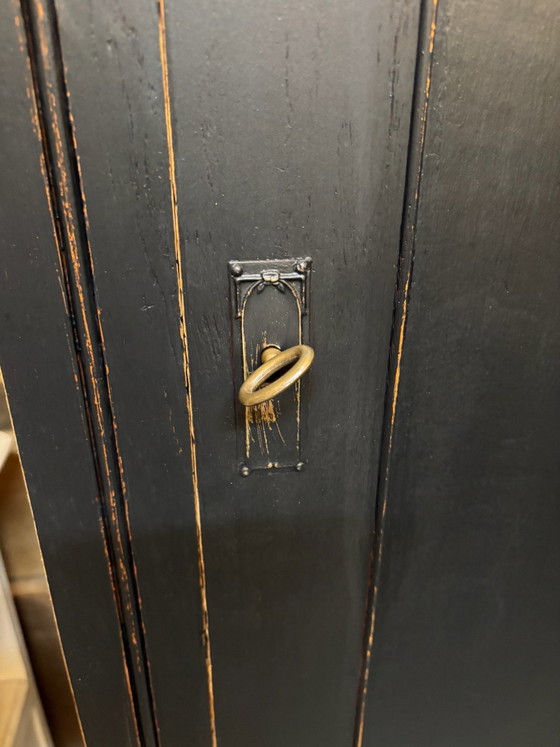 Armadio Brocante a un'anta / Credenza con vetrina / Armadio, Credenze con vetrina, Legno, Nero (foto 4 di 9)