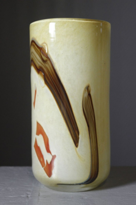 Verrerie De La Rochère - Vase Cylindre Décor Abstrait France XXème – Glass (photo 2 of 8)