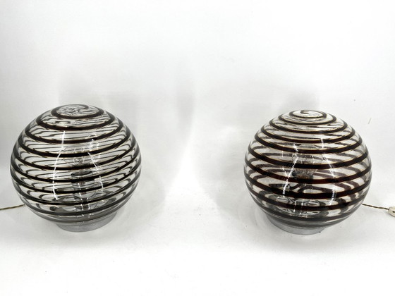 Image 1 of Pair of murano swirl glass table lamps, 1970s