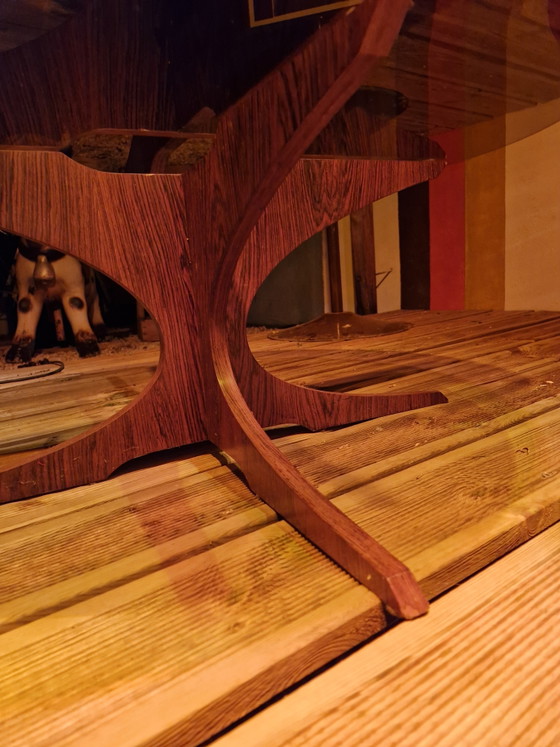Image 1 of Vintage coffee table from the 1960s/70s after Hugues Poignant, smoked glass & teak
