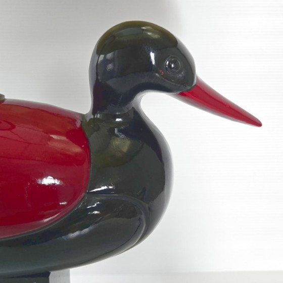 Image 1 of Vintage 1970s Italian Duck Table Lamp, Black & Burgundy Lacquered Wood