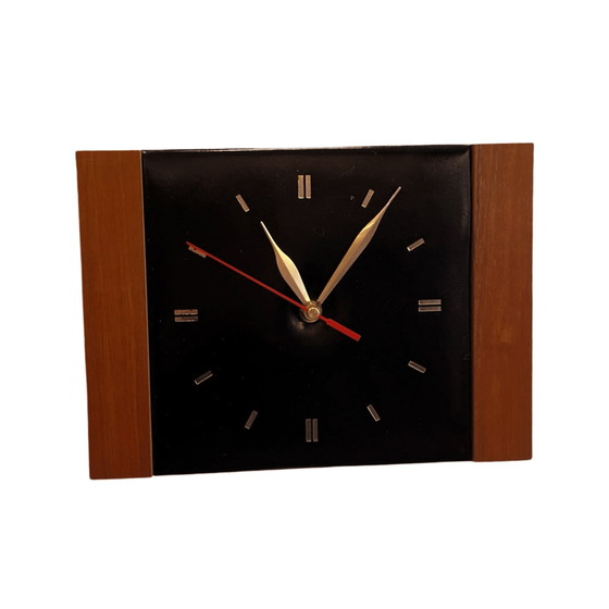 Image 1 of Orologio da parete modernista in pelle, Esquiere UK, anni '70