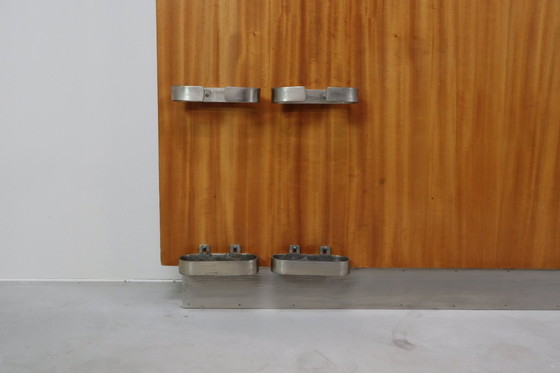 Image 1 of Modernist wall-mounted cloakroom in Teak, Aluminium & Nickel-plated Brass, 1950s