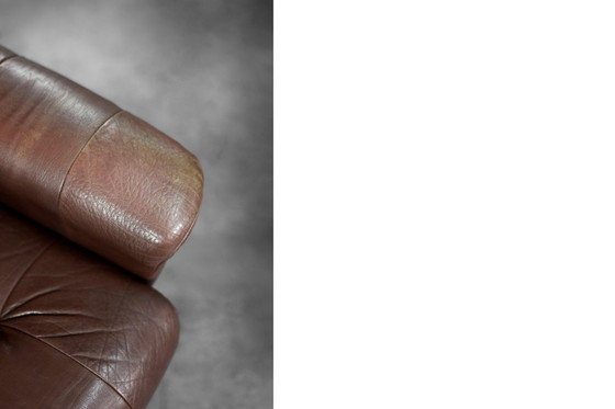 Image 1 of Vintage Mid-Century Deense moderne bruine leren draaifauteuil van Lystager Industri, jaren 70