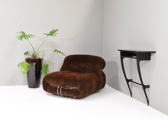 Image 1 of Silla Soriana en mohair marrón chocolate original de Tobia Scarpa para Cassina, Italia, circa 1960