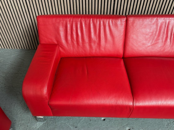 Set Leolux B Flat Sofas Red Leather 180x110 CLEANED, Seating area (photo 6 of 9)