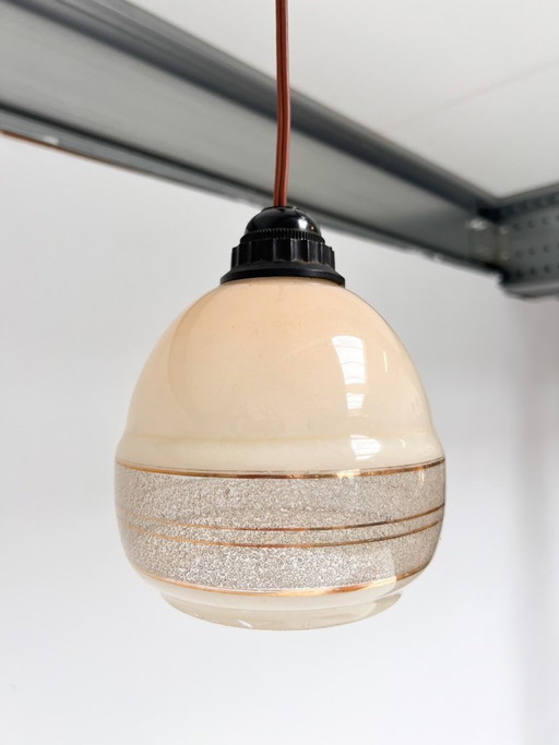 Lampada da soffitto beige e color oro, anni '60 – hanglampen, Glass, Vintage