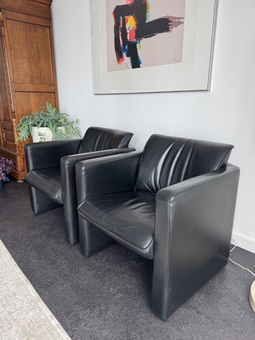 2x Leolux Fiabo Sessel, schwarzes Leder