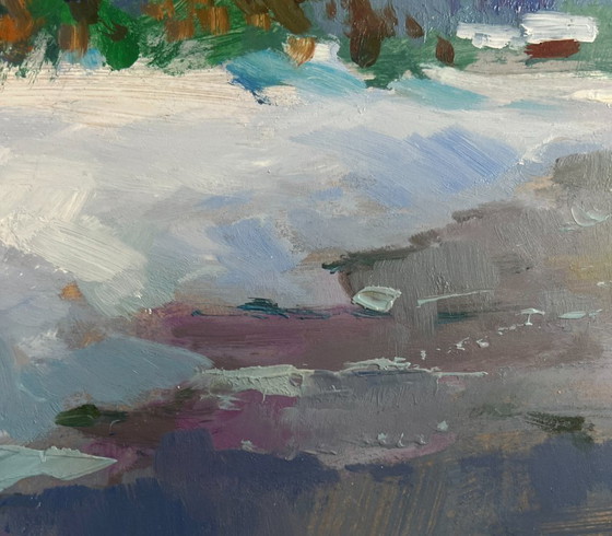Image 1 of Originales Ölgemälde: Winterliche Flusslandschaft, Fluss unter einer Schneedecke