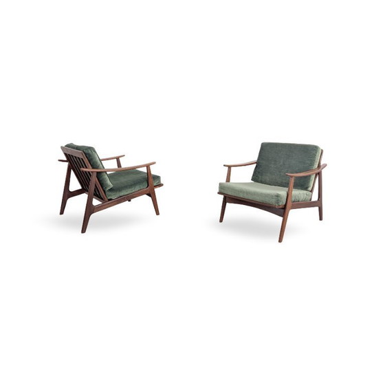 Image 1 of 2x Midcentury armchairs Vintage easy chair teak retro green Danish