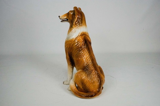 Image 1 of Gran escultura de cerámica italiana de un perro collie sentado, década de 1970