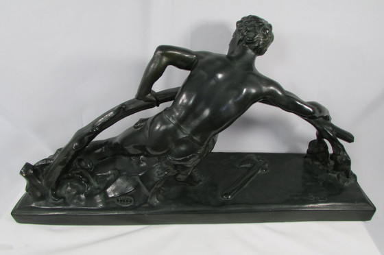 Image 1 of Plaster sculpture with a green bronze patina, signed BON