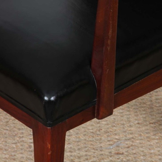 Image 1 of Pair of vintage wooden and leather armchairs from the 1950s