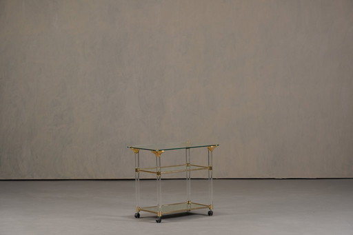 Chariot de service vintage en laiton et lucite, France années 1960