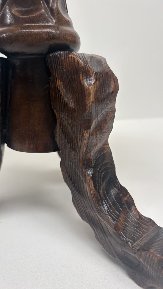 Image 1 of Vintage wooden hand-carved Spanish design side table Brutalist