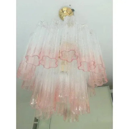 Murano Style Glass Vanished Pink Tronchi Venini Style Chandelier