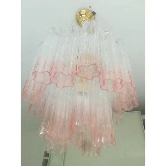 Image 1 of Lustre en verre de Murano de style Tronchi Venini rose pâle