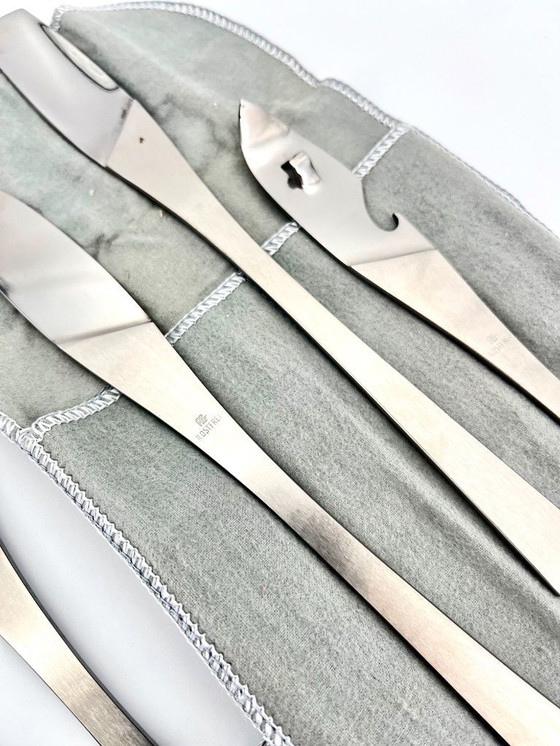 Image 1 of Vintage Arthur Salm Eldorado Barware Set, 1960 MCM Italia, 4 utensili in acciaio inox con custodia