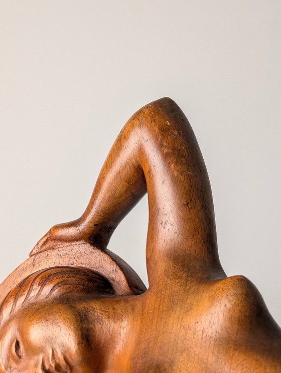 Image 1 of Art Deco Carved Wood Sculpture by Jens Jacob Bregnø, Denmark, 1900s, Signed