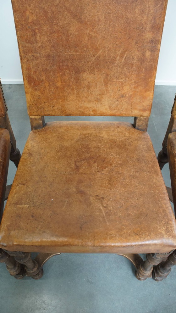 Image 1 of 4 x Sedia da pranzo antica in legno e pelle di pecora