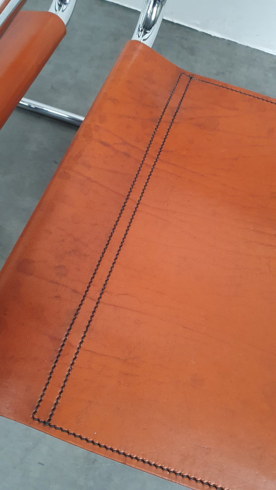 Image 1 of Fasem Italy 70s vintage chairs cognac harness leather, Mart Stam Breuer