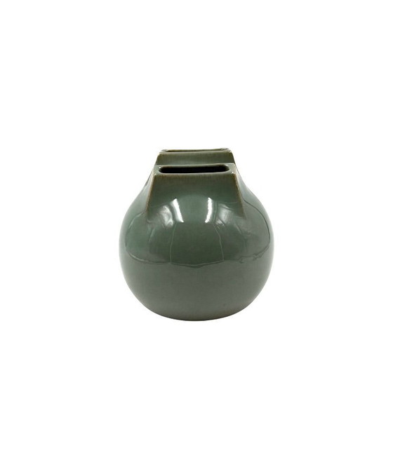 Image 1 of Mid-century Modern green spherical stoneware vase, Franco Bucci Italy ca. 1970