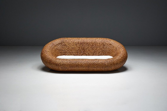 Image 1 of Sofá de mimbre tejido de mediados de siglo, Francia, década de 1970