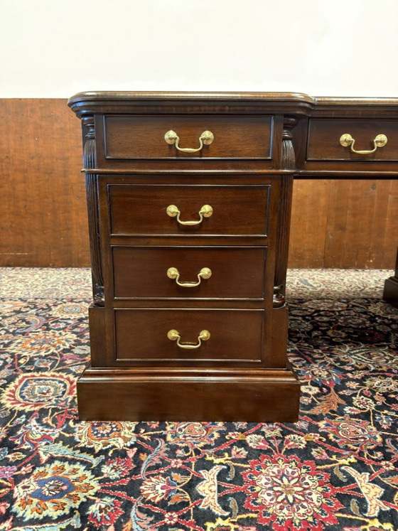 Scrivania da Partner Vintage Inglese Classica – Scrivanie, Leather, Wood (photo 9 of 20)