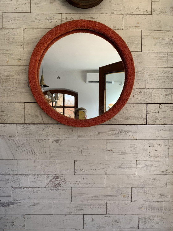 Specchio da parete con tessuto arancione, anni '50 – Mid Century Modern (photo 5 of 5)