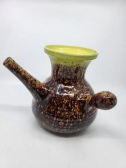 Accolay ceramic vase, yellow and brown, France, vintage 1960