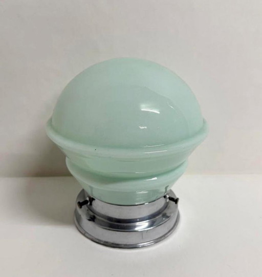 Vintage Art deco mintgroen plafonnière plafondlamp luxe nikkelen houder
