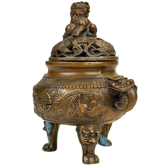 Quemador de Incienso Chino con Dragón, Fénix y Perro Fu – Estilo Xuande – Siglo XX – Objetos decorativos (photo 9 of 11)