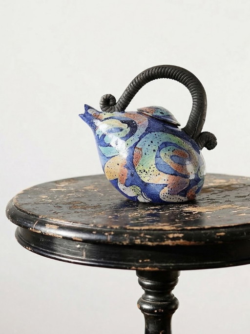 Terracotta teapot, US studio, 1950s-1970s, David Constantine White style