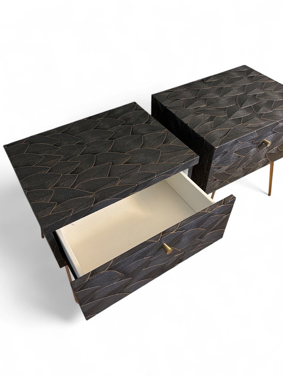 Image 1 of Vintage bedside tables covered with elegant embossed leaves | The Vintage Vibe