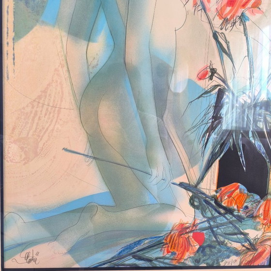 Image 1 of ✨✨ Jean-Baptiste Valadié – Magnifica litografia originale, firmata e numerata, "Nudo con dalie" ✨✨