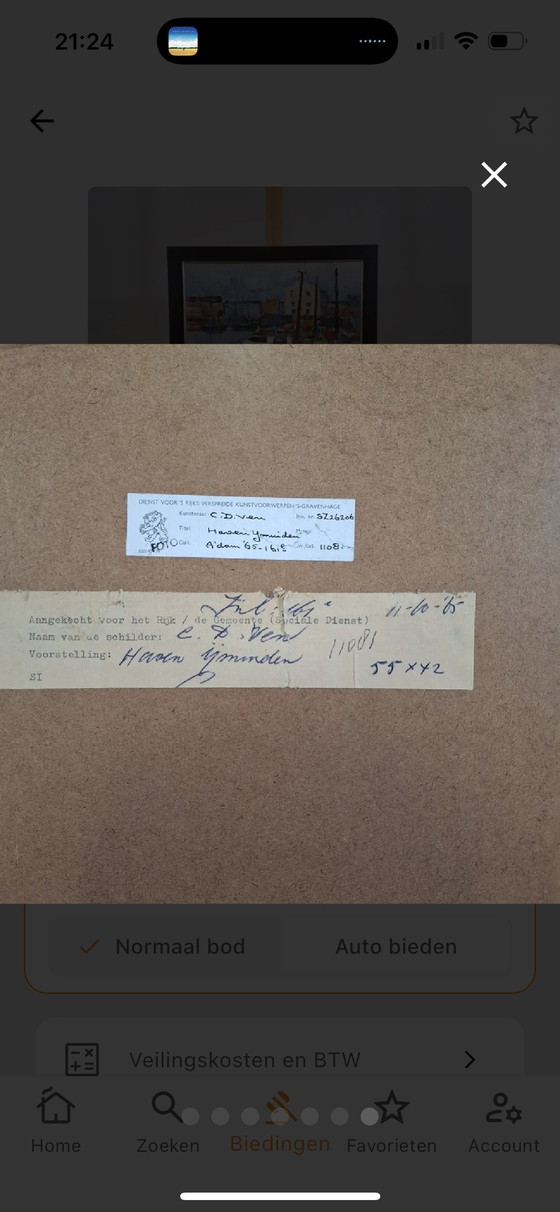 Image 1 of C.D. Ven. Haven IJmuiden . Mooi origineel ingelijst schilderij 52x65 cm  1965