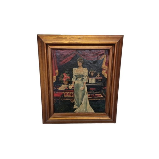 Tableau Art nouveau représentant une demoiselle, fin du 19e siècle
