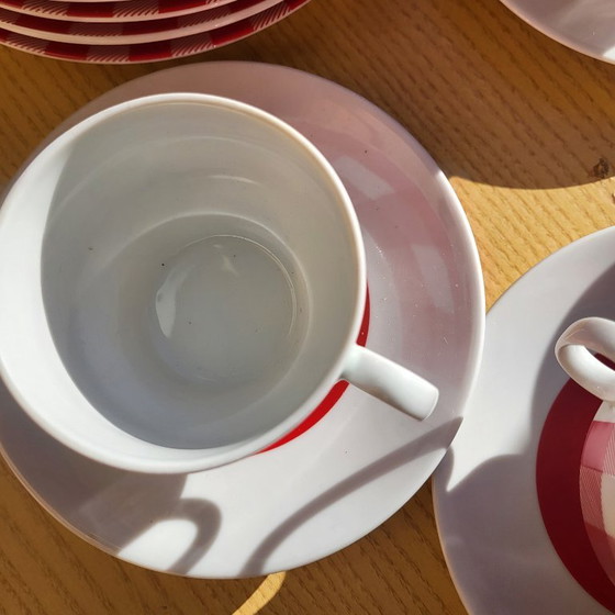 Vichy red and white checkered coffee/tea set, 1960-70, KRONESTER BAVARIA, Crockery, Porcelain, Vintage (photo 14 of 15)