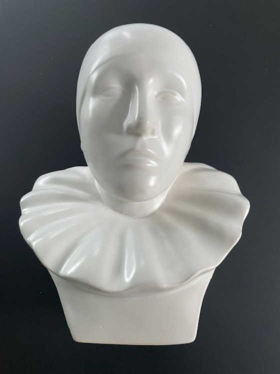 Image 1 of Buste de Pierrot vintage en céramique mate