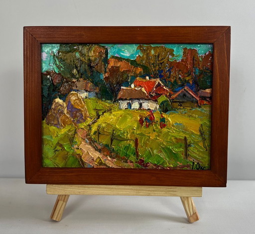 Original Oil Painting Summer Village Landscape After a walk home