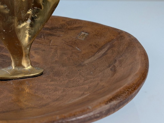 Image 1 of Sculpture en bronze et bois de David Marshall, coupe à fruits, style brutaliste organique, années 1980