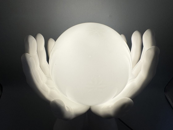 Image 1 of 80s Design Table Lamp With Hands And Glass Sphere