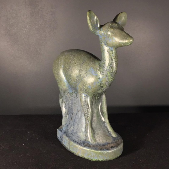 Art Deco Steenwerk Hertenbeeldhouwkunst van Thierry Van Rijswijck voor Roger Guérin, jaren 30 – Ceramic (photo 2 of 16)