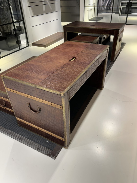 Image 1 of Exclusive Leather Trunk Tables – Genuine Leather with Crocodile Print – Boutique Luxury Set