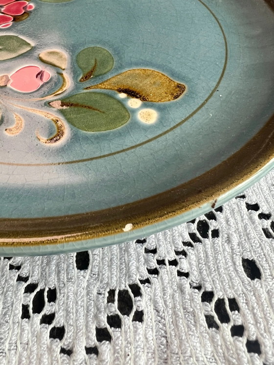 Vintage Sugar Bowl, 8 Large Dinner Plates, SMF Schramberg Garmisch, Majolica, Hand-painted, Kiln-fired 1970 (photo 9 of 9)