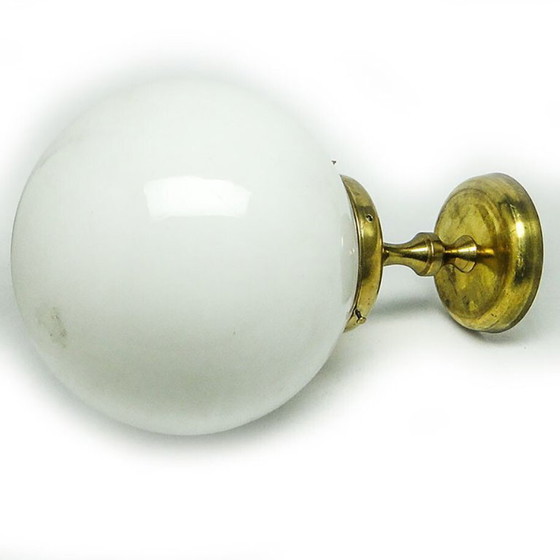 Art Deco Industrial Brass And Glass Pendant Lamp, Poland, 1950s (photo 18 of 18)