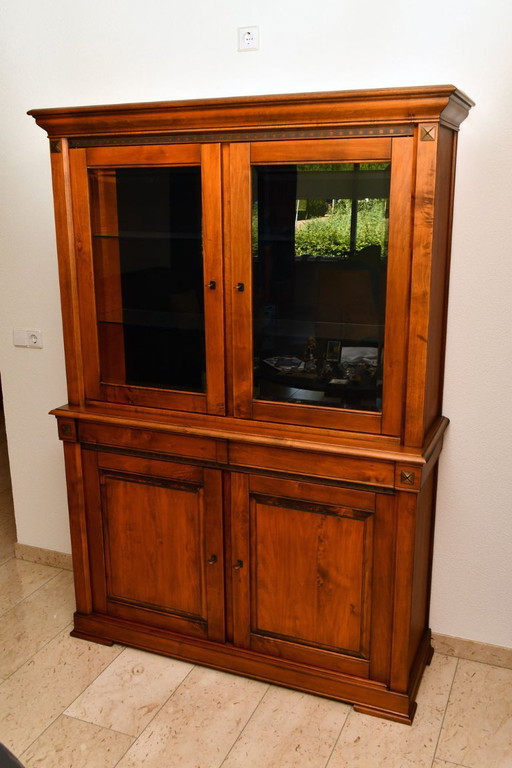 Buffet vaisselier en bois de cerisier massif 138 x 199 x 45 cm – buffetkasten, Glass, Metal (photo 2 of 8)