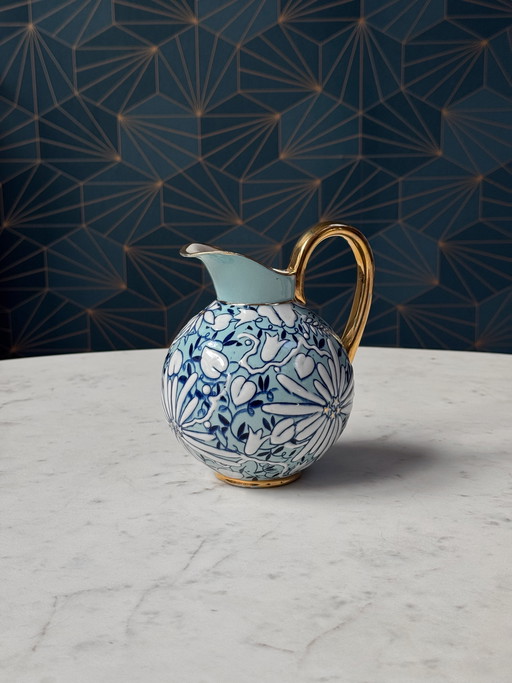 Boch Frères Keramis Art Deco Floral Pitcher by Raymond Chevalier, Belgium, 1930s