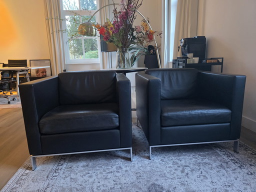 Walter Knoll Foster set – sofa + 2 Foster 500 armchairs – black leather – top condition